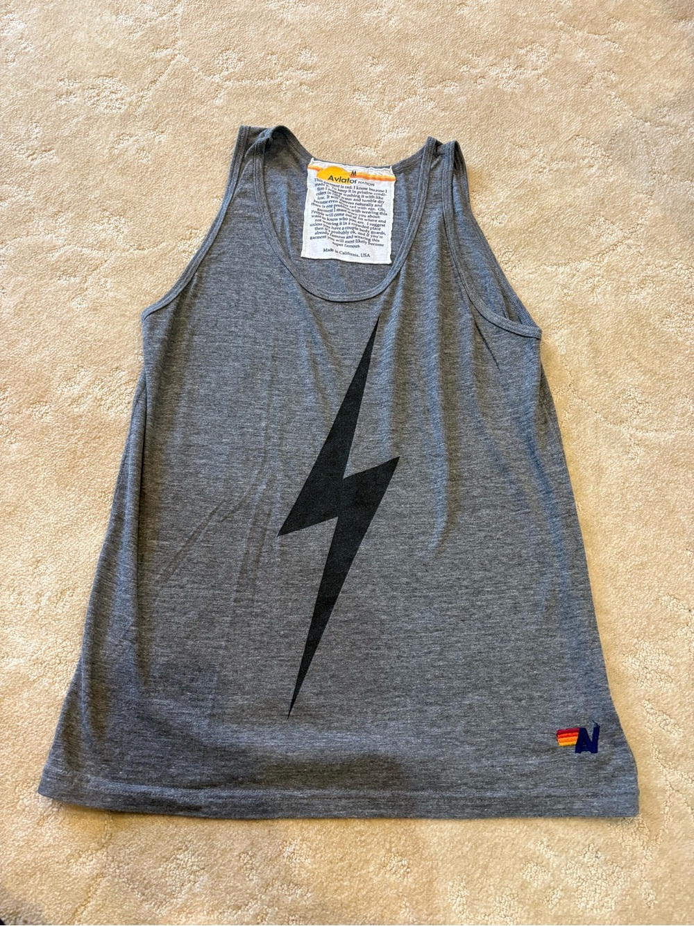 Aviator Nation Gray Bolt Graphic Tank Top
